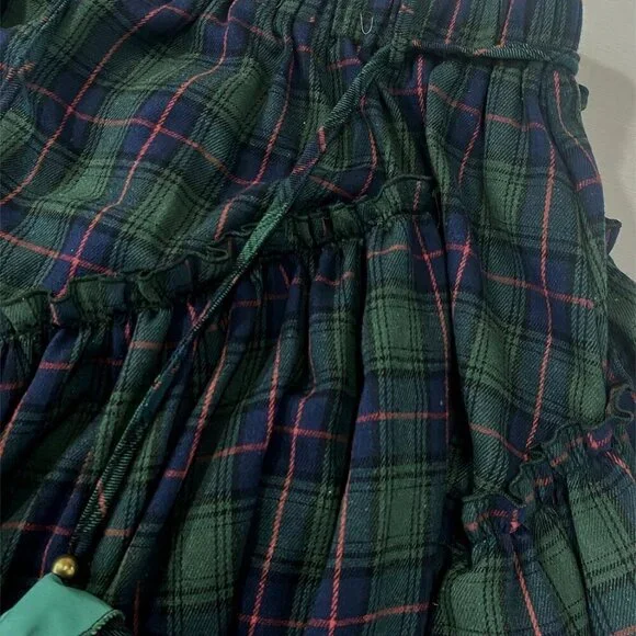 Green Casual Women's Plaid Asymmetrical Floral Belted Skirt - Picture 4 of 5